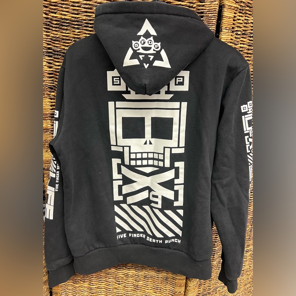 Five Finger Death Punch- Full‎ Zip Black/White/Red Hooded Sweatshirt, Medium